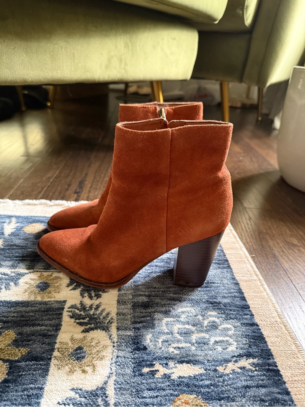 Sam Edelman Suede Ankle Booties in Rust Cognac